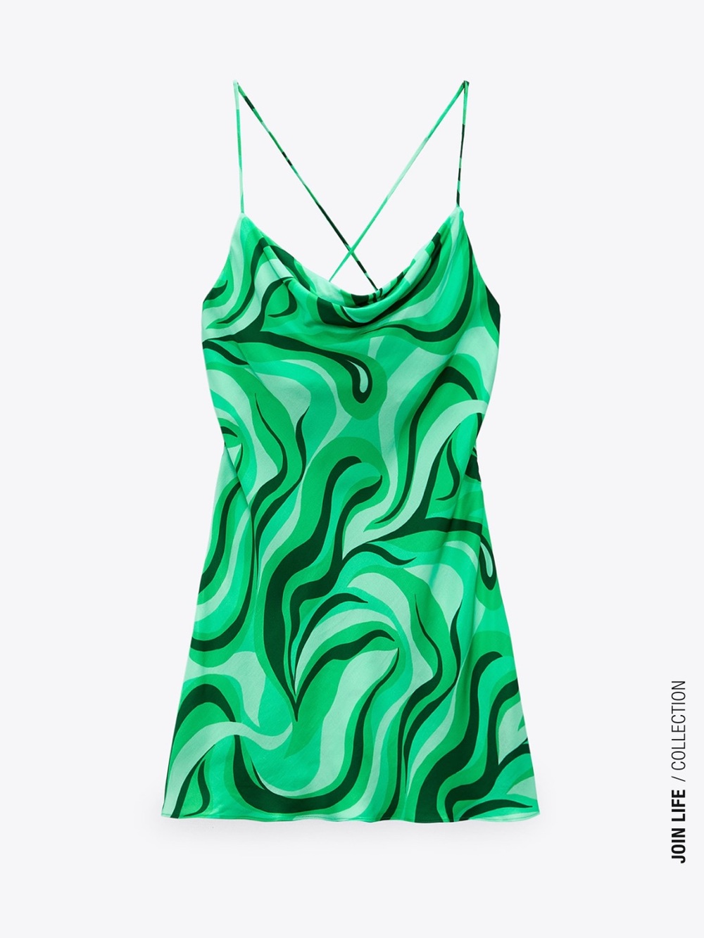 NWT Zara Green Retro Print Flowy Mini Dress